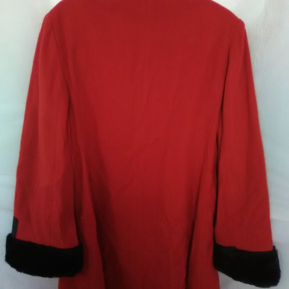 Randi Edwards Women's Wool & Cashmere Jacket Color Red / Black Faux Fur Size 14 - Picture 6 of 13